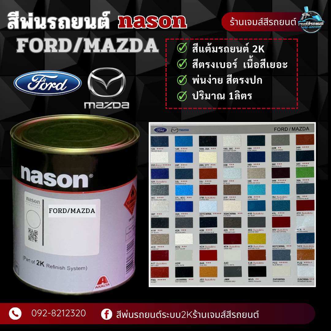 สีเนสัน2K [FORD/MAZDA] สีพ่นรถยนต์ ซ่อมสีรถยนต์ มีหลายเฉด สีเบอร์ มาตรฐาน ราคา 322 บาท*ส่งฟรี