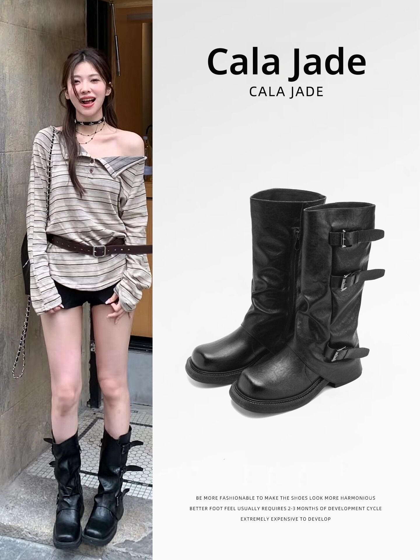 [CALA JADE | Wide Size Mid-Calf Knight Boots with Retro Pleats and Thick Sole,CALA JADE | Wide Size Mid-Calf Knight Boots with Retro Pleats and Thick Sole,] ราคา 3,628 บาท*ส่งฟรี