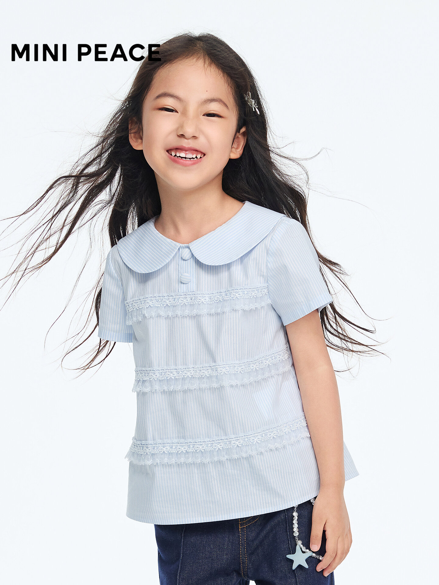 แฟชั่นและเสื้อผ้าเด็ก Mini peace เสื้อยืดแขนสั้นเด็กผู้หญิง Peter Pan Collar Preppy Style ราคา 2,392 บาท*ส่งฟรี
