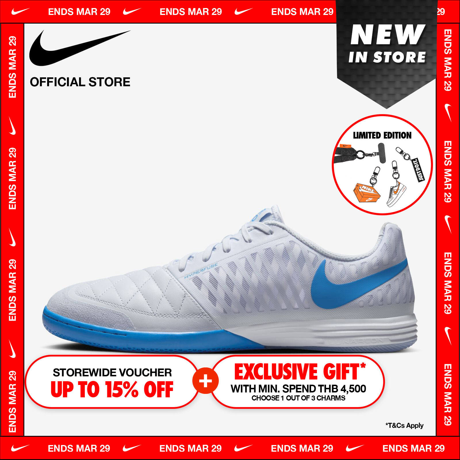 Nike Men's Lunargato II Shoes - Football Grey ไนกี้ รองเท้าฟุตบอลไม่หุ้มข้อสำหรับสนามในร่มหรือคอร์ท - สีเทา ราคา 4,200 บาท*ส่งฟรี