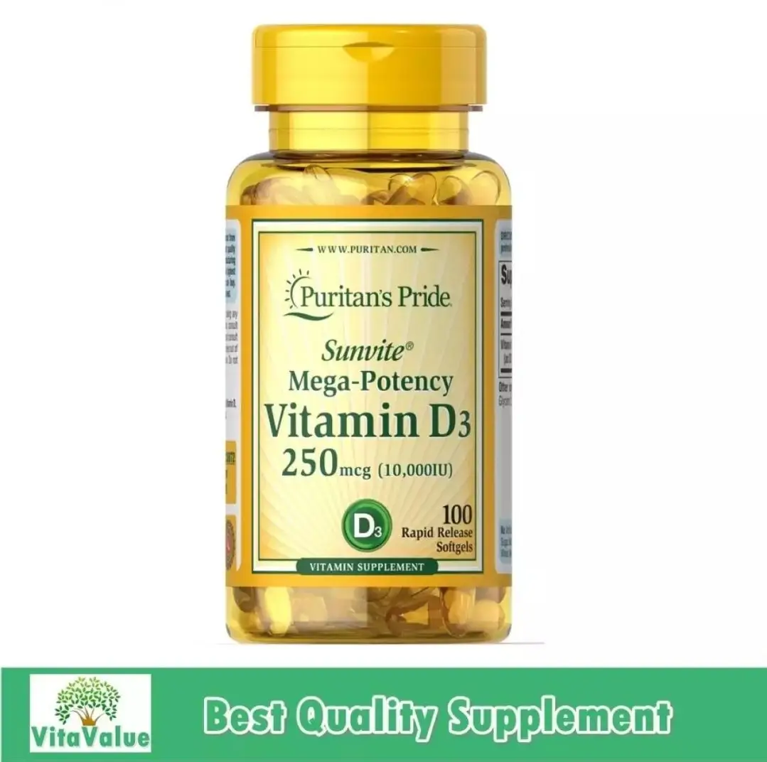 ((เข้มข้นสูง)) Puritan Vitamin D3 10,000 IU 100 Softgels