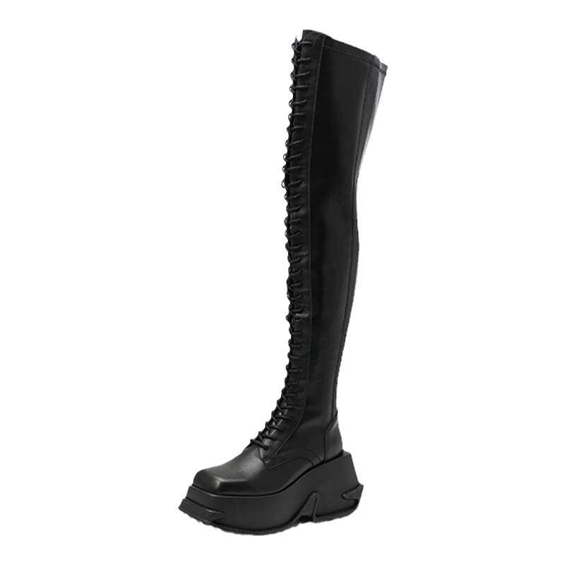 DAPHNE LAB | Vintage Thick-soled Lace-up Over-the-knee Boots ราคา 8,300 บาท*ส่งฟรี