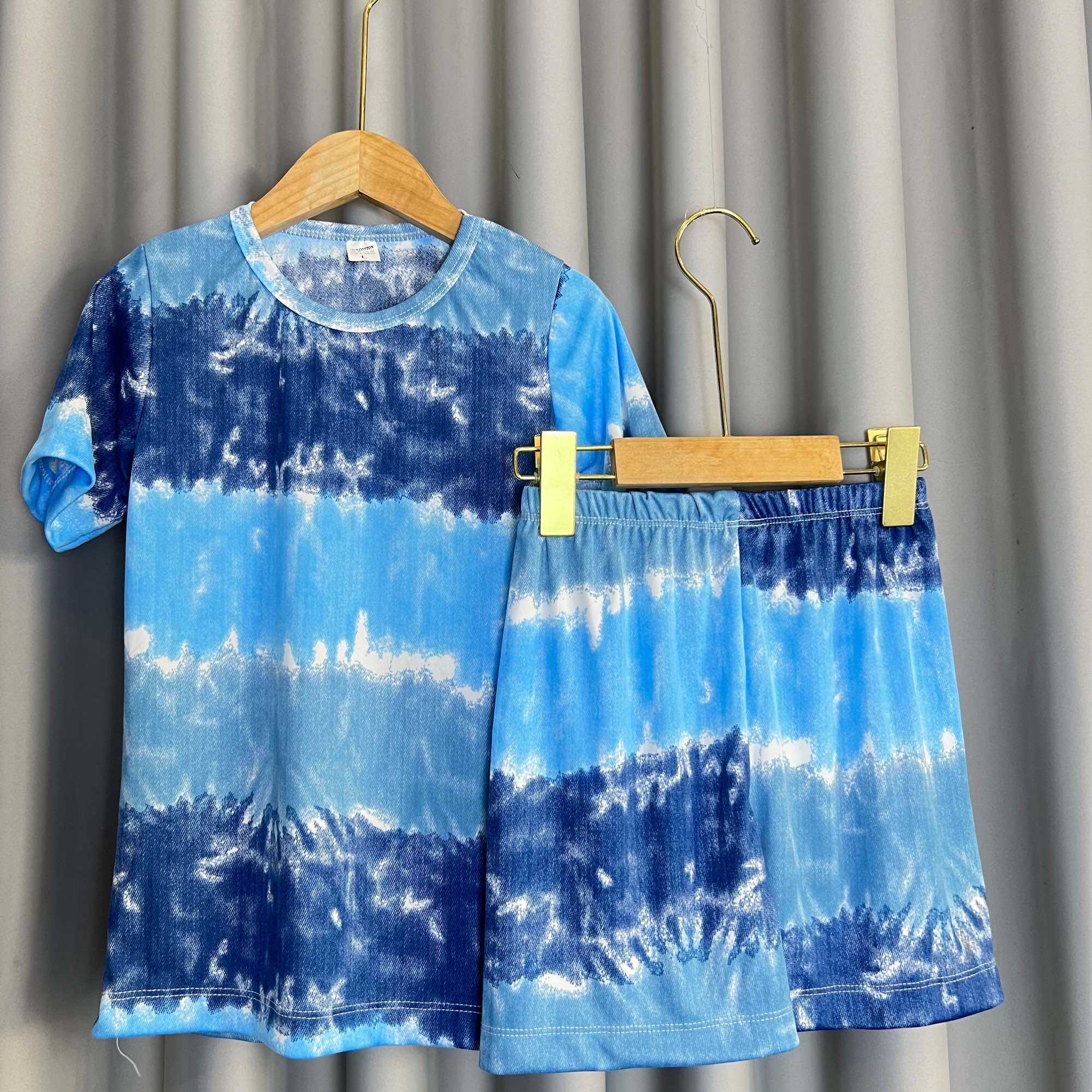 ชุดเด็ก ลายมัดย้อม ลายสงกรานต์ แขนสั้นขาสั้น ผ้าไมโคร นิ่มบางเบาใส่สบายสีสดซักง่ายสีไม่ตก(ส+ส)มัดย้อมทะเล ราคา 69 บาท*ส่งฟรี