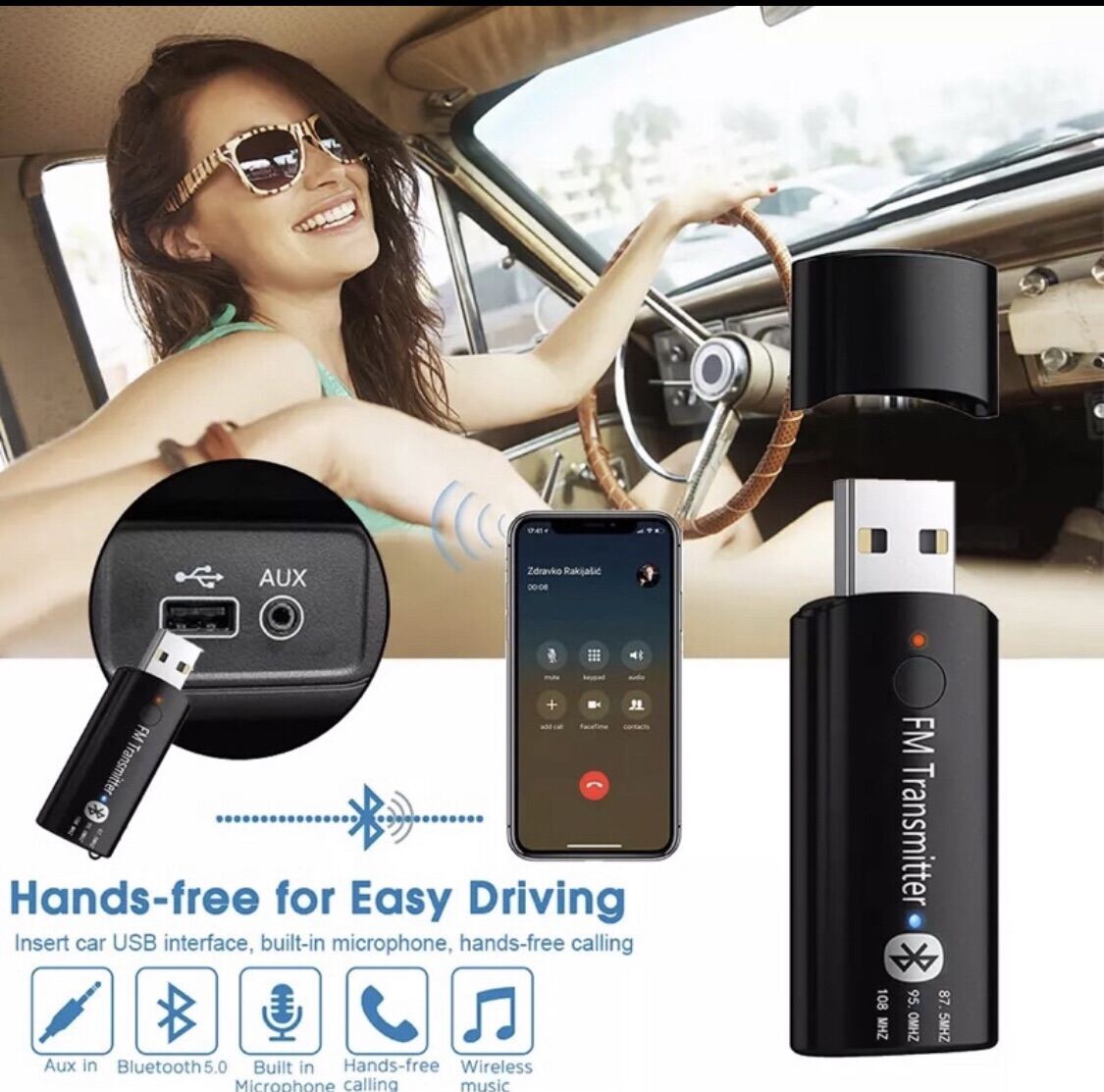 Mini USB FM Transmitter Wireless Car Kit Receiver Stereo Muic Bluetooth