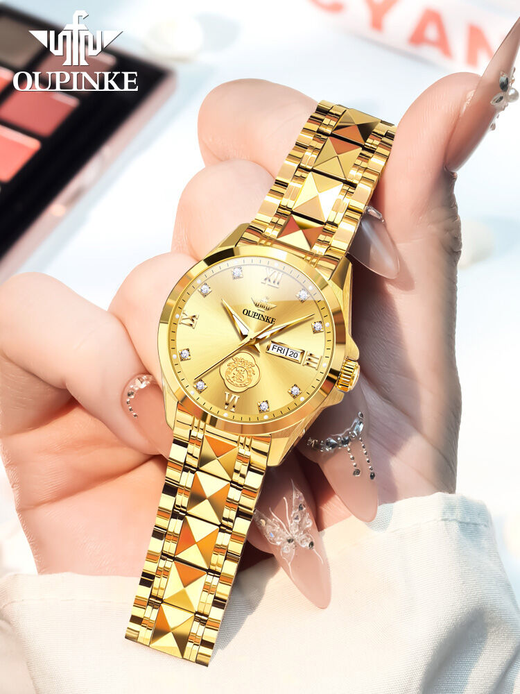 OUPINKE | Golden Embossed Automatic Waterproof Ladies Watch ราคา 16,174 บาท*ส่งฟรี