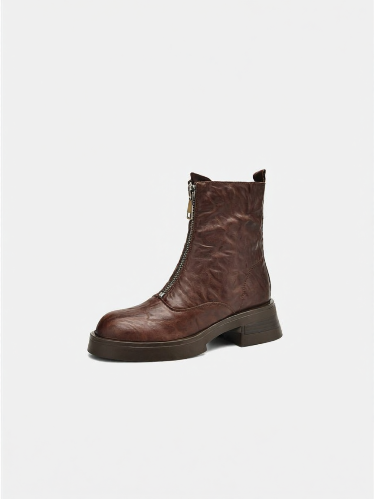 BOERDIQI | Grip Leather Ankle Boots For Autumn and Winter Thick Heel Elevation ราคา 3,104 บาท*ส่งฟรี