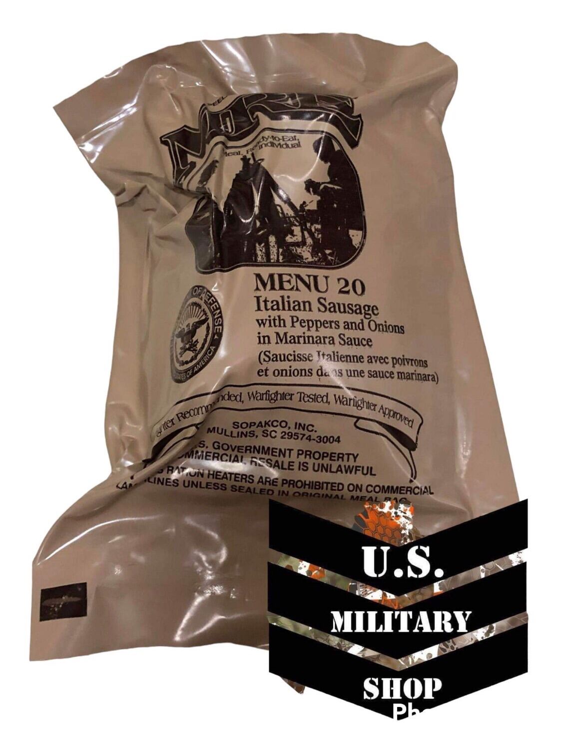 อาหารพร้อมทาน อาหารสำเร็จรูป MRE Menu 20 Italian Sausage with Peppers