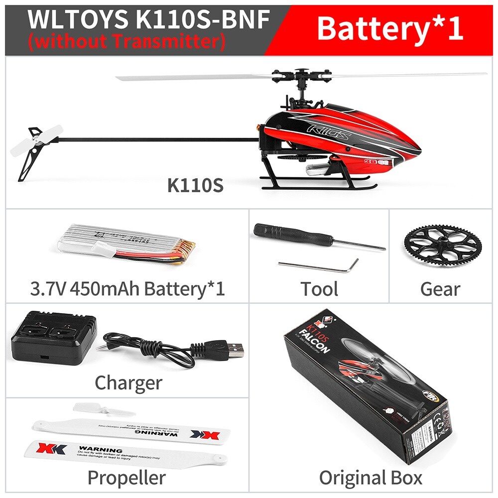 Hélicoptère RC Wltoys XK K110S - 6CH, Brushless, 3D/6G - Prêt à Voler - Rouge