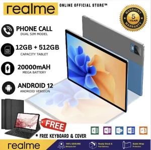 ภาพหน้าปกสินค้า🔥ซื้อ 1 ฟรี 9 รายการ🔥 ของแท้ 100% Realme Tablet PC S Pro แท็บเล็ต 10.8 Inch Android 12.0 12GB RAM 512GB ROM สองซิม 4G LTE รองรับซิมการ์ดทุกเครื่อข่าย ที่เกี่ยวข้อง