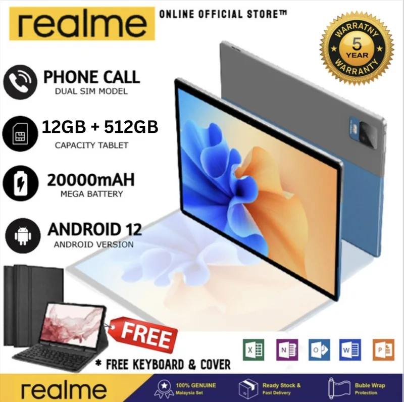 ภาพหน้าปกสินค้าซื้อ 1 ฟรี 9 รายการ 100% Realme Tablet PC S Pro แท็บเล็ต 10.8 Inch Android 12.0 12GB RAM 512GB ROM สองซิม 4G LTE รองรับซิมการ์ดทุกเครื่อข่าย