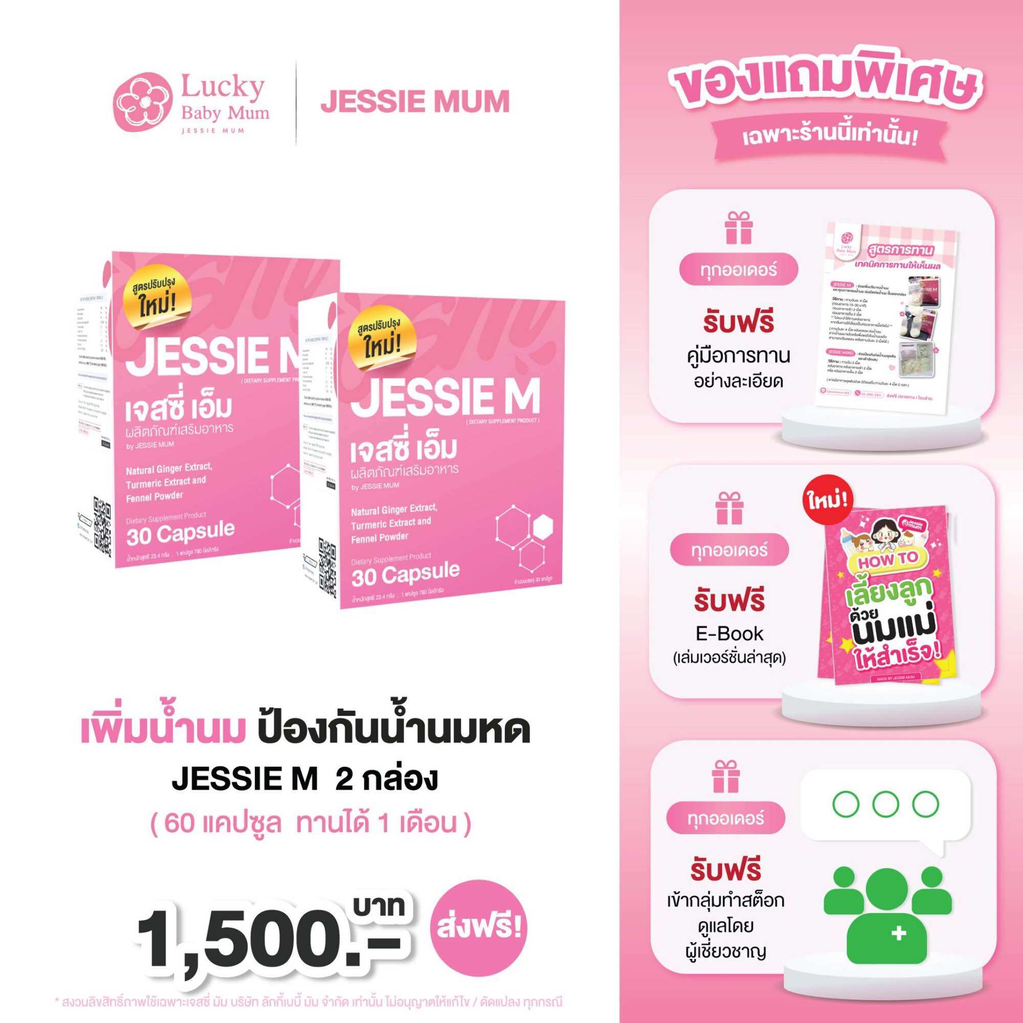 Jessie Mum - Jessie M  อาหารเสริมสำหรับคุณแม่ให้นมบุตรหลังคลอด 2 กล่อง ( 60 แคปซูล) - ยี่ห้อ Jessie Mum ราคา 1,780 บาท*ส่งฟรี