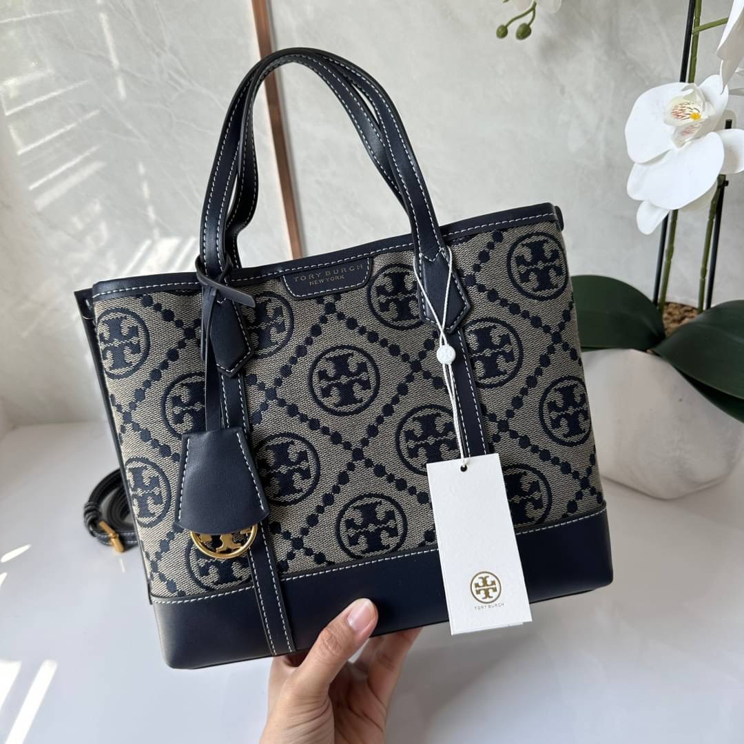 Tory Burch Perry Monogram Jacquard Small Triple Compartment Tote
