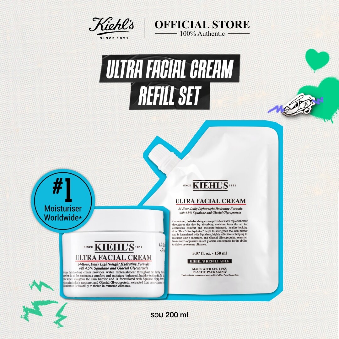 [SPECIAL SET] KIEHL'S ULTRA FACIAL CREAM 50ML & ULTRA FACIAL CREAM REFILL POUCH 150ML มอยเจอร์ไรเซอร์บำรุงผิวหน้า ราคา 5,200 บาท*ส่งฟรี