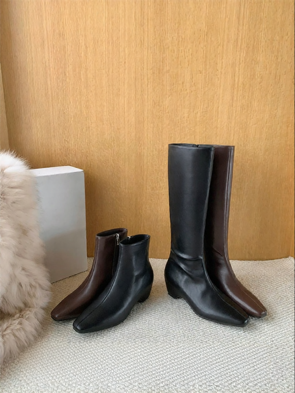 SHÉII | Square Toe Boots with 6.5cm Hidden Heel Short Boot