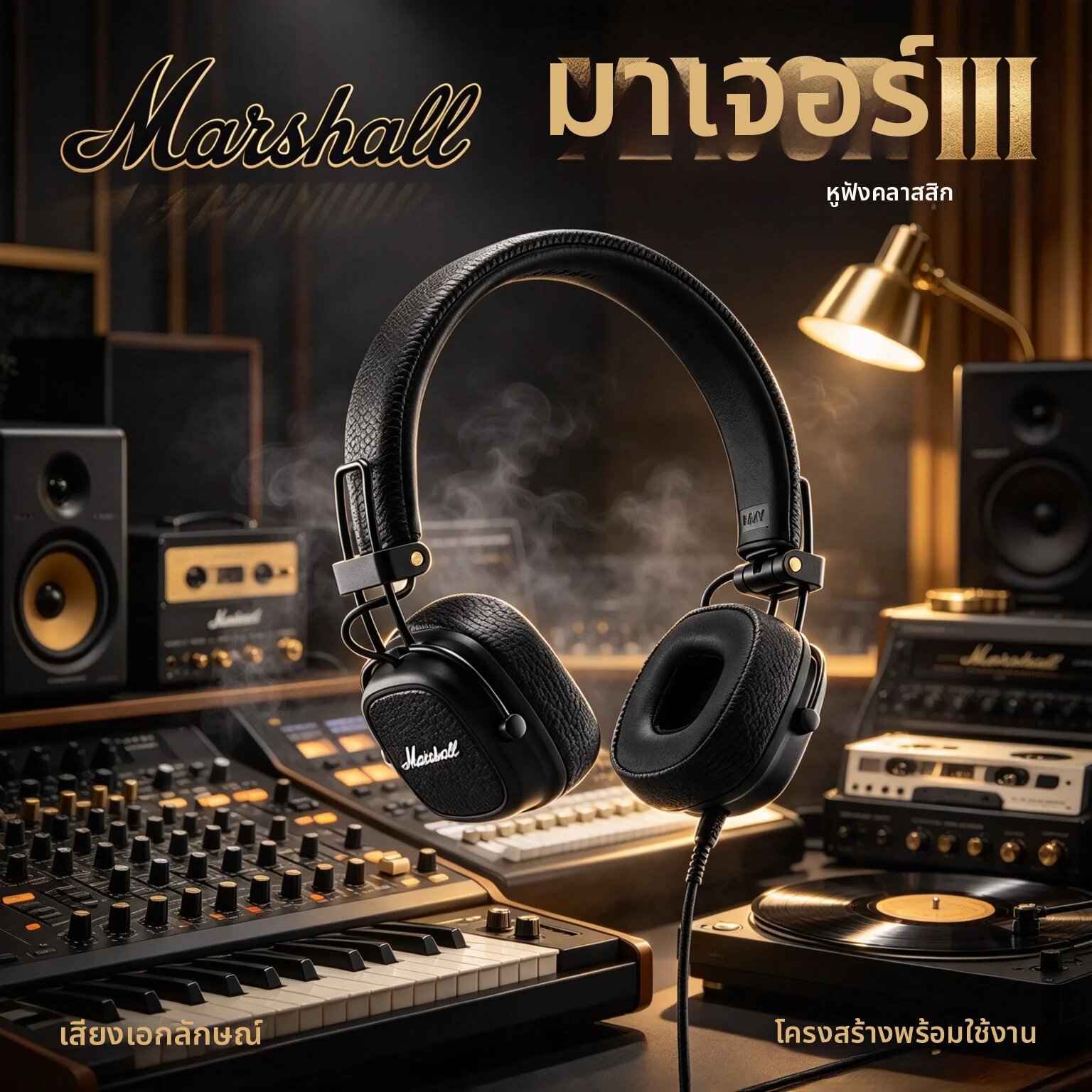 หูฟังไร้สาย หูฟังบลูทูธ Marshall Major III แบบพับได้ พกพาสะดวก ครอบหู เสียงเบสหนักแน่น เล่นได้นาน 30 ชั่วโมง พร้อมไมโครโฟน ราคา 8,741 บาท*ส่งฟรี