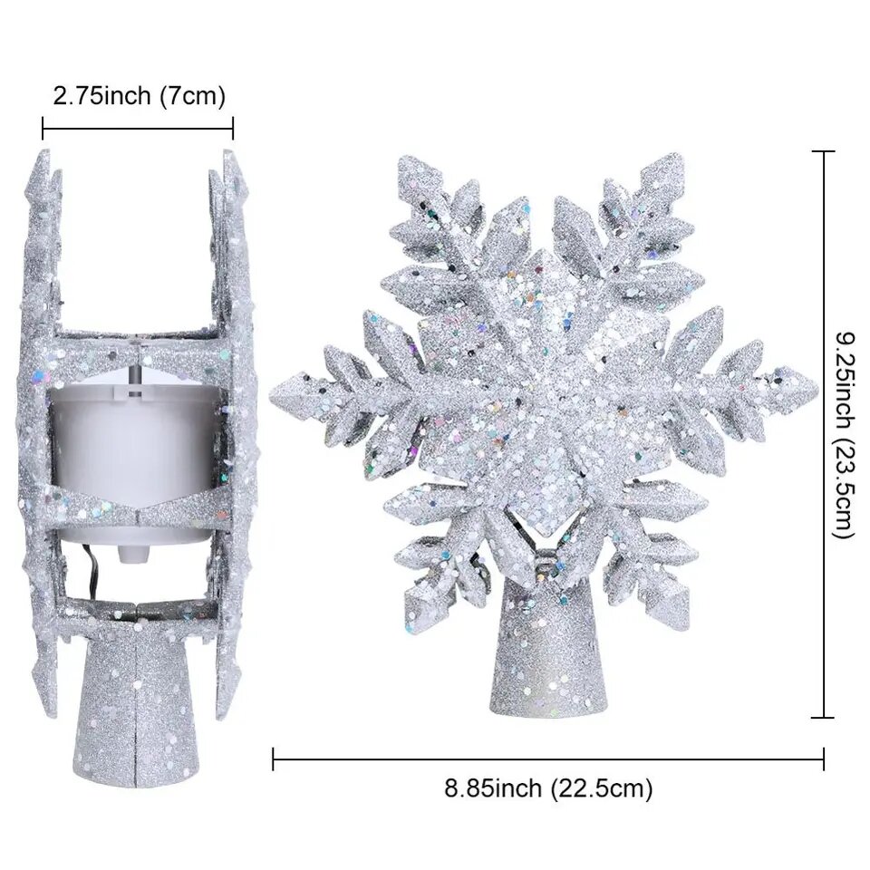 Ourwarm Christmas Tree Topper Lighted With White Snowflake Projector