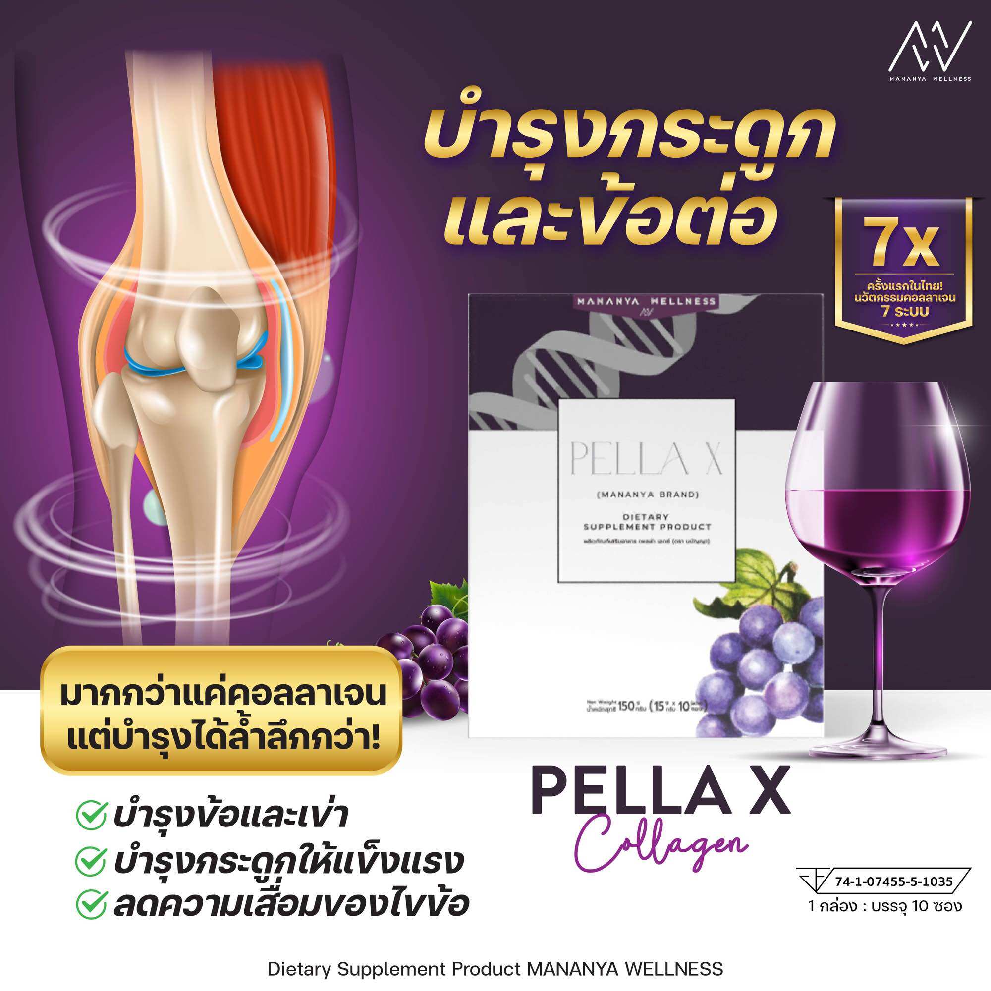 Mananya PELLA X Collagen คอลลาเจน สูตรคุณหมอ คอลลาเจนผู้สูงอายุ บำรุงข้อต่อ เติมน้ำในเข่า ลดการเสียดสี กระดูกแข็งแรง ราคา 790 บาท*ส่งฟรี