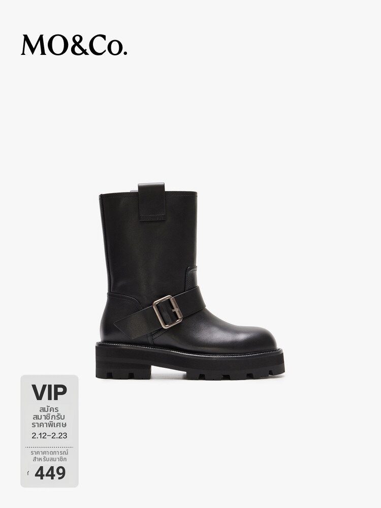 MO&Co. | Vintage Stained Battered Leather Mid-Calf Boots ราคา 3,554 บาท*ส่งฟรี