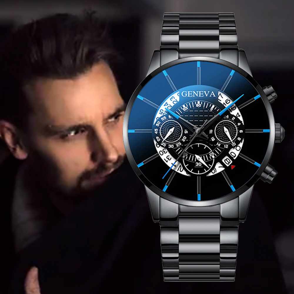 WISH รุ่นเซ๊กซี่ Geneva ผู้ชายนาฬิกาข้อมือเข็มขัดเหล็กธุรกิจไม่ใช่เครื่องจักรปฏิทินนาฬิกาควอตซ์รุ่นผู้ชาย