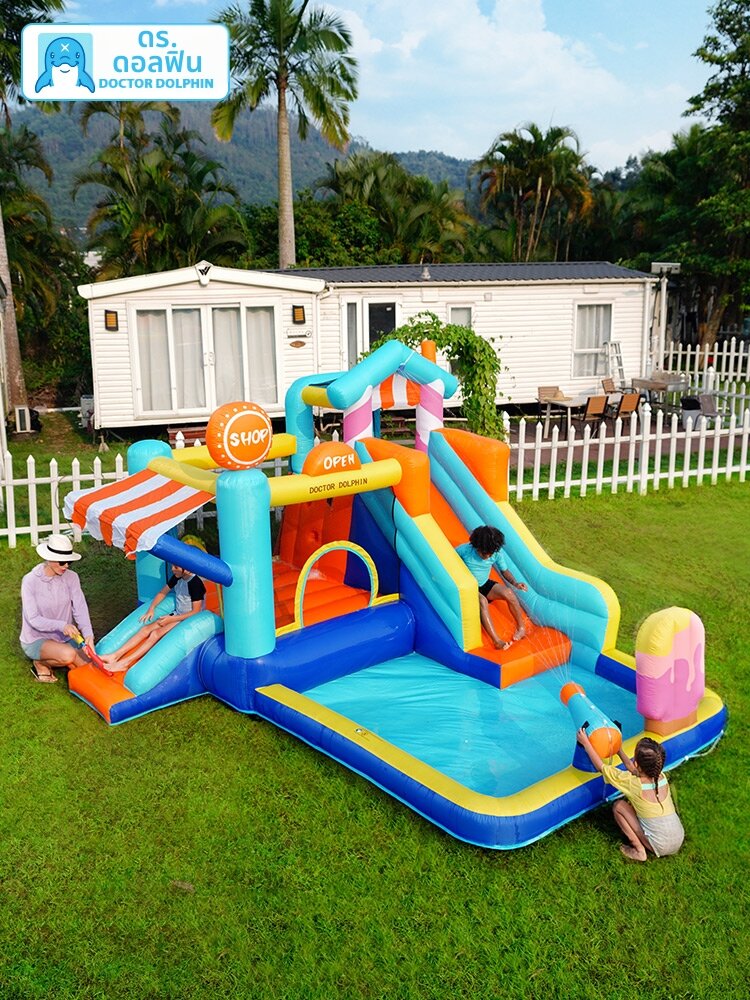 DOCTOR DOLPHIN | Indoor Outdoor Kids Spray Water Inflatable Bouncy Castle with Safety Net ราคา 15,843 บาท*ส่งฟรี
