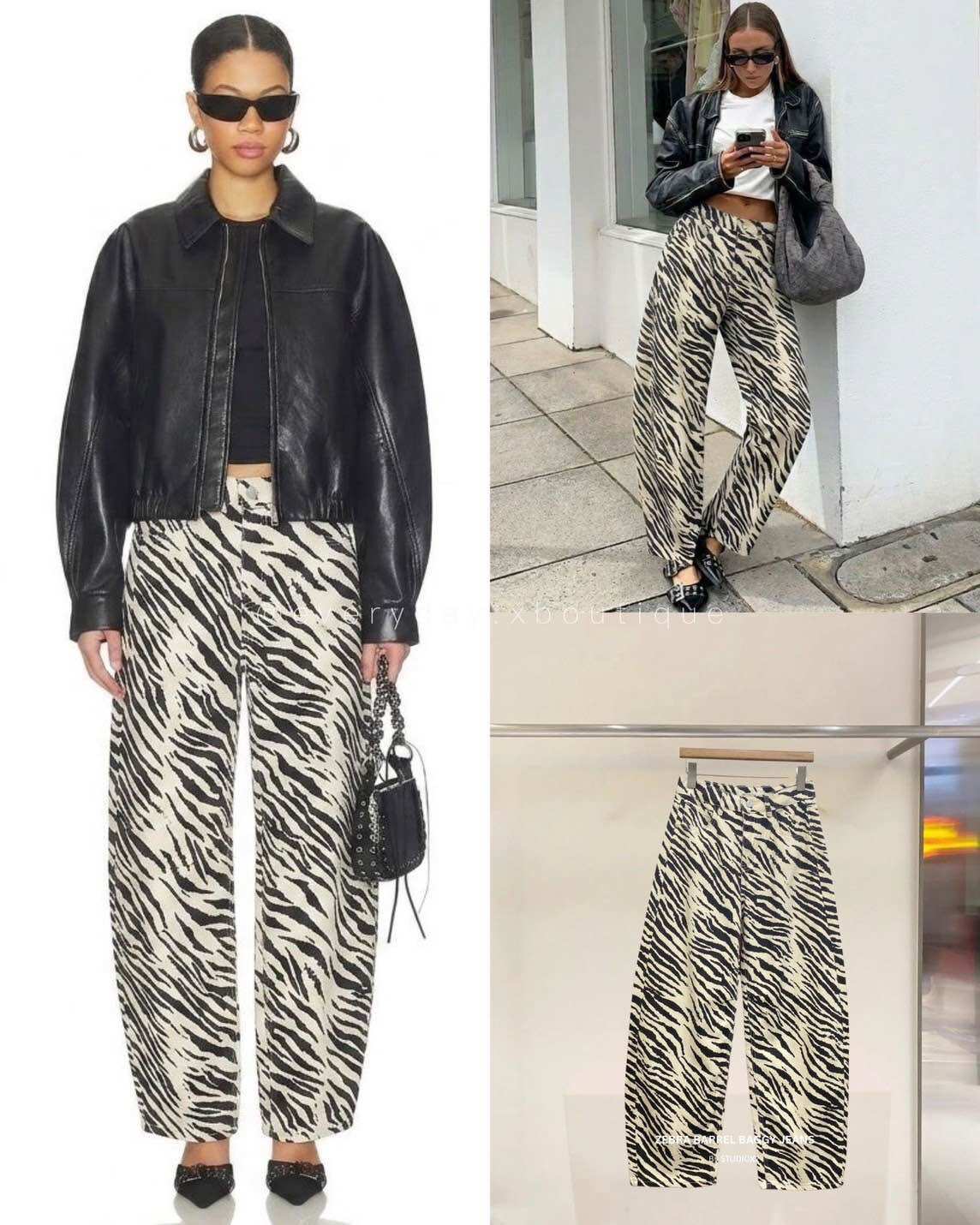 9935 ♠️ 🦓 New Arrival 🦓 ♠️ Barrel Animal Print Jeans (Smlxlxxl 890฿ Free Shipping) Added!! Ready to Send: Curved Leg Pants, Cream Colored Denim, Zebra Print. ราคา 890 บาท*ส่งฟรี