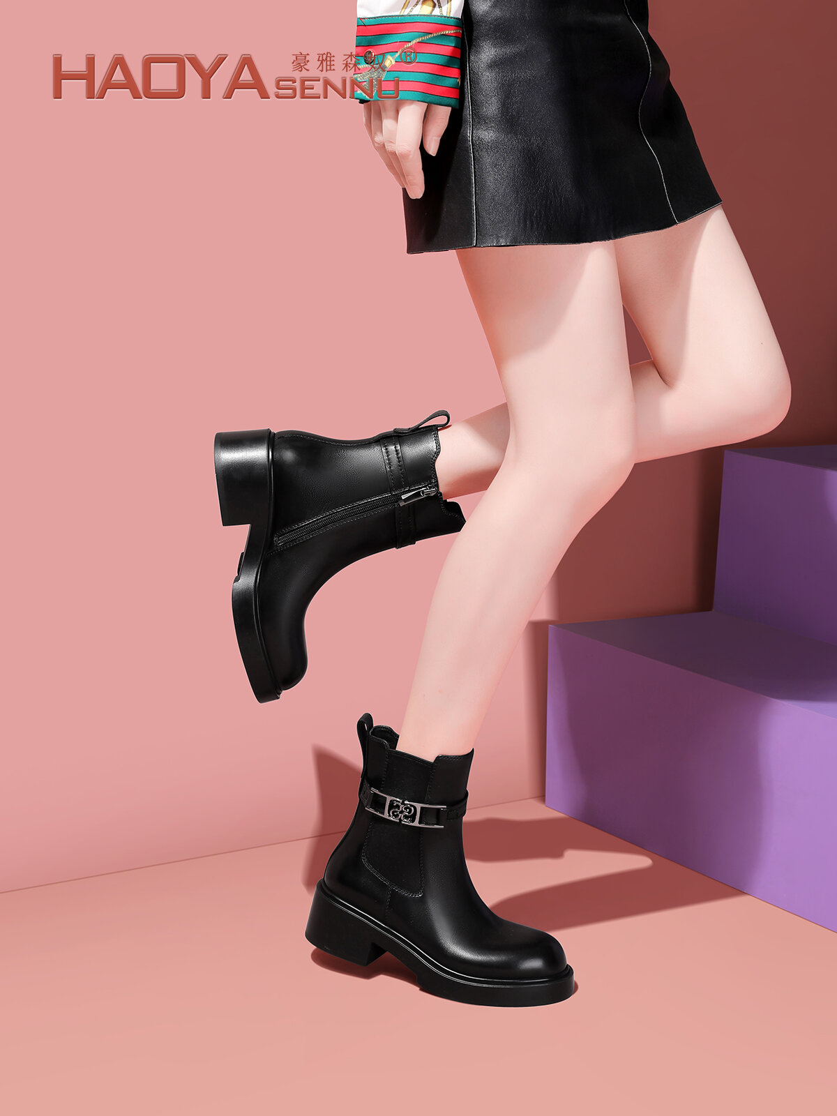 HAOYASENNU | Designer Fall Winter New Black Calf Leather Martin Boots Comfortable Thick Soles ราคา 9,848 บาท*ส่งฟรี