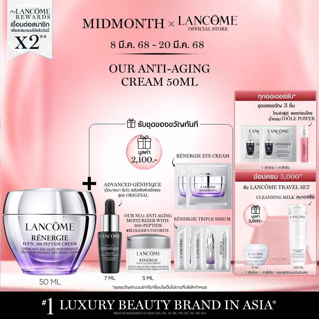 LANCOME RENERGIE H.P.N. 300 PEPTIDE CREAM 50ML มอยเจอไรเซอร์ ชะลอเวลาความร่วงโรยของผิว พร้อมเผยผิวใหม่ที่ดูอ่อนเยาว์ เนื้อบางเบา (สกินแคร์ มอยซ์เจอร์ไรเซอร์ Moisturizer ครีมบำรุง Retinol ทดแทนเรตินอล ลังโคม) ราคา 5,200 บาท*ส่งฟรี