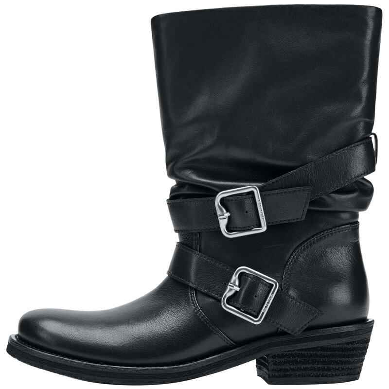 NOOWALORDE | Vintage Style Wide Heel Western Boots Women Genuine Leather Mid-Calf Boots ราคา 9,437 บาท*ส่งฟรี