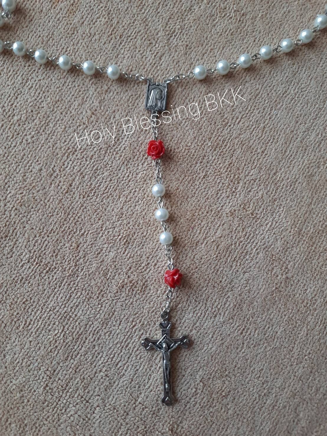 สายประคำ🙏กุหลาบลูกปัดมุก คาทอลิก ✝️ ลูกประคำ Rosary สีขาว ⚪ ร้านไทยค่ะ  🇹🇭 | Lazada.Co.Th