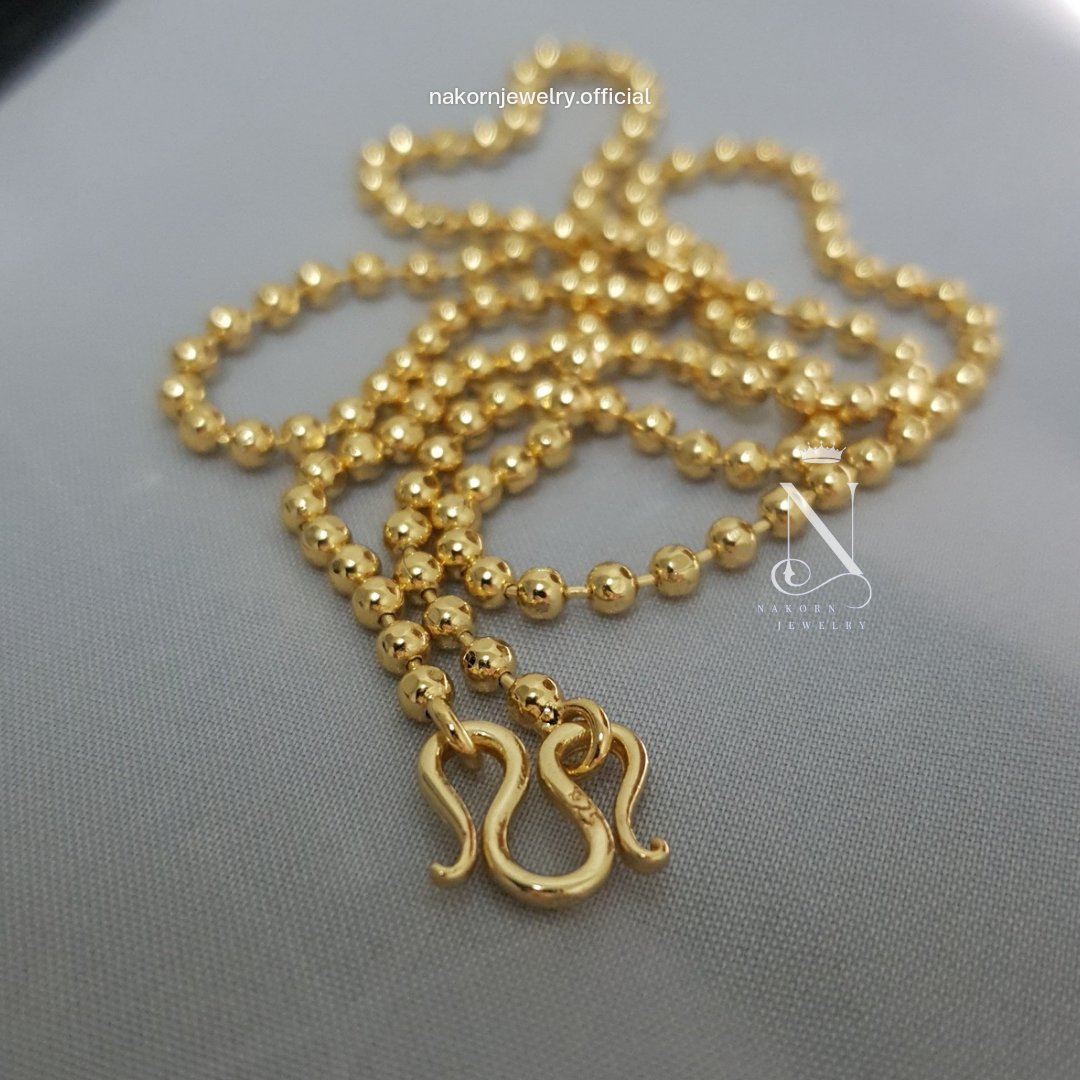 Micron Necklace, Round and Square Pattern, 2.5 mm Beads, 2 Salung, Premium Grade, Does Not Peel or Blacken, Can Be Worn in the Shower, Comes with a Warranty Certificate, Female. ราคา 390 บาท*ส่งฟรี