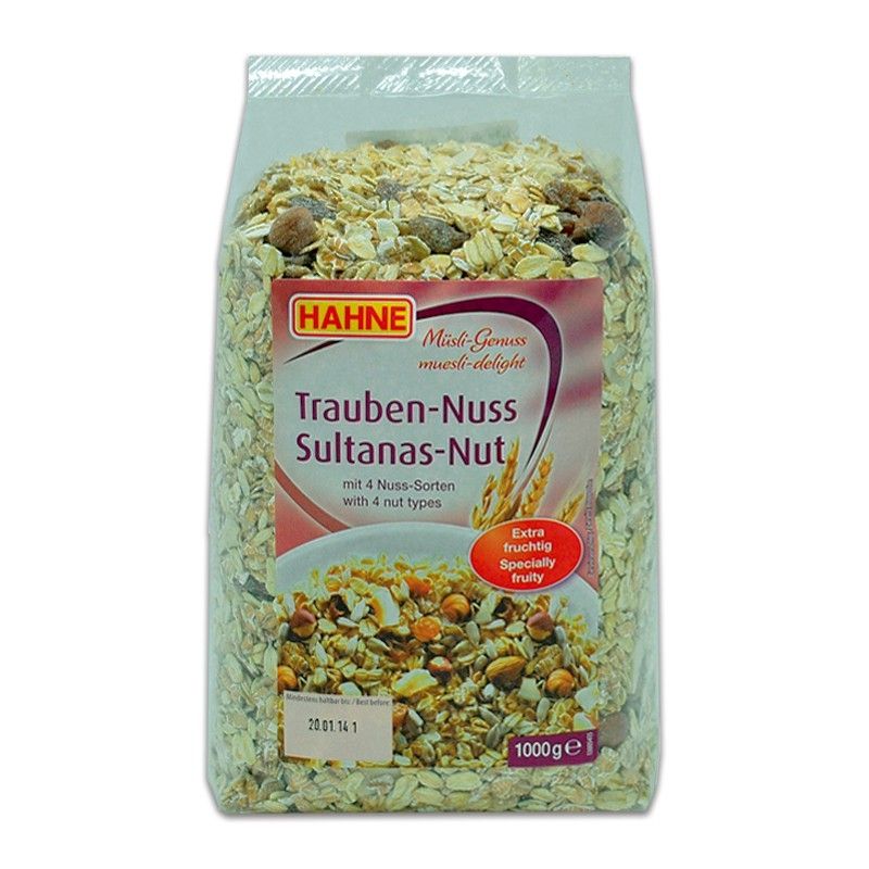 ฮาทเน่ ซีเรียล มูสลี่ ลูกเกด ถั่ว 1 กิโลกรัม Trauben nuss sultanas nut 1000 g