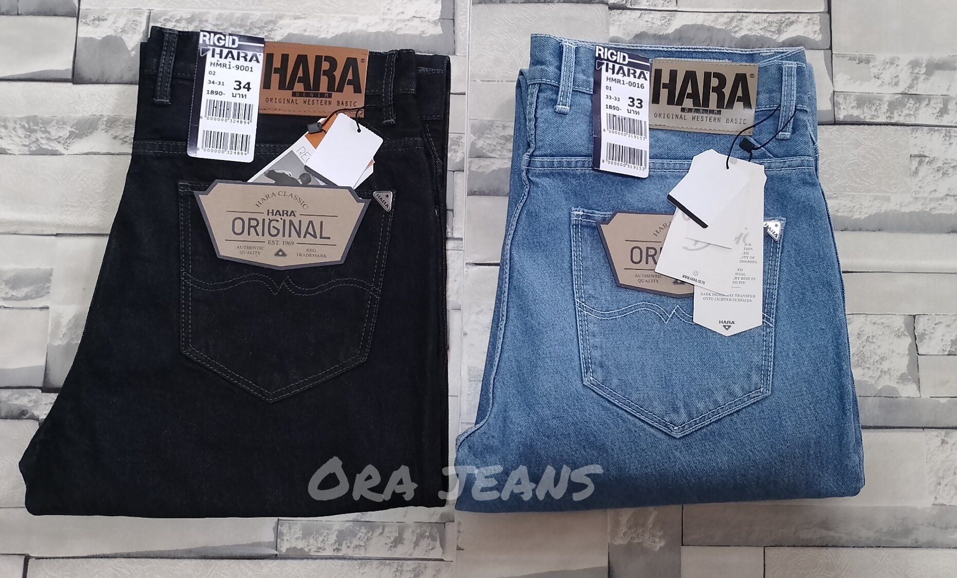 HARAยีนส์ #ขากระบอกใหญ่ #มิทไนท์ด้ายเทา ,บลูยีนส์ด้ายฟ้า