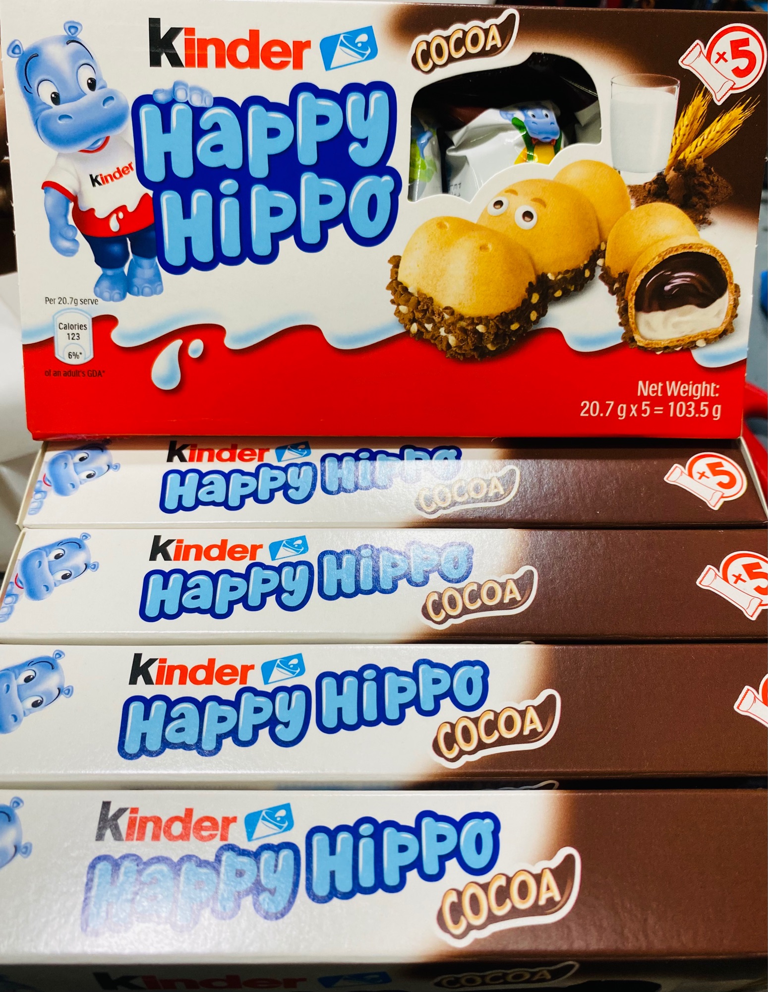 Kinder Happy Hippo 1กล่องมี5ตัว หมดอายุ 06.11.2021