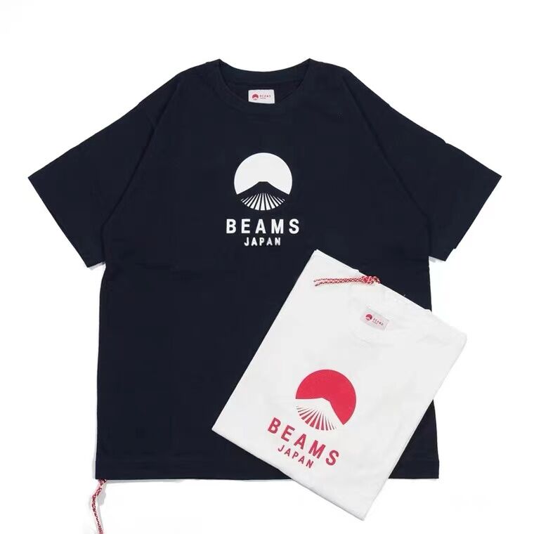 Beams Japan 20ss สไตล์ญี่ปุ่นแบบบางพิเศษภูเขาฟูจิพิมพ์ลายเชือกแดงคู่รักเสื้อยืดแขนสั้น INS แฟชั่นสำหรับผู้ชายและผู้หญิง