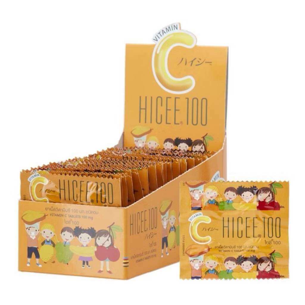 Hicee 100 mg Vitamin C 4 เม็ดต่อแผง (ไฮซี 100) วิตามินซี สำหรับเด็ก ชนิดอม