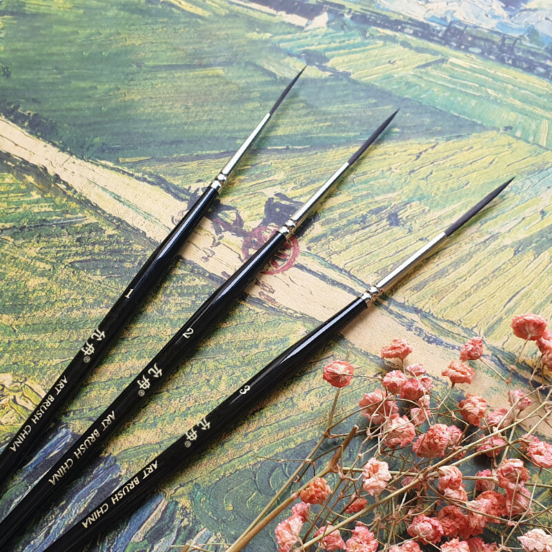 แปรงทาสีไนลอนคุณภาพสูง 3 ชิ้น ปลายแปรงยาว สำหรับสีน้ำ สี gouache และสีน้ำมัน อุปกรณ์ศิลปะ