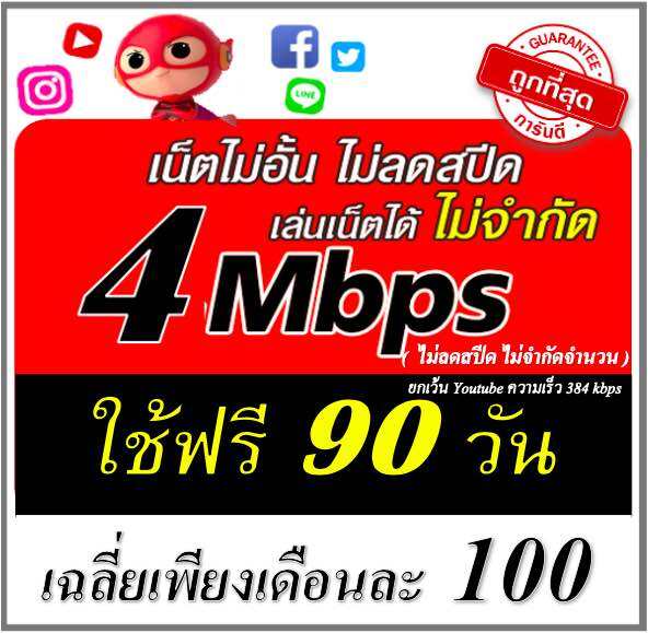 ซิมเน็ต 4mbps ไม่อั้นไม่ลดสปีด ใช้ฟรี 90 วัน | เปรียบเทียบราคา ซิมเทพ ดีมั้ย