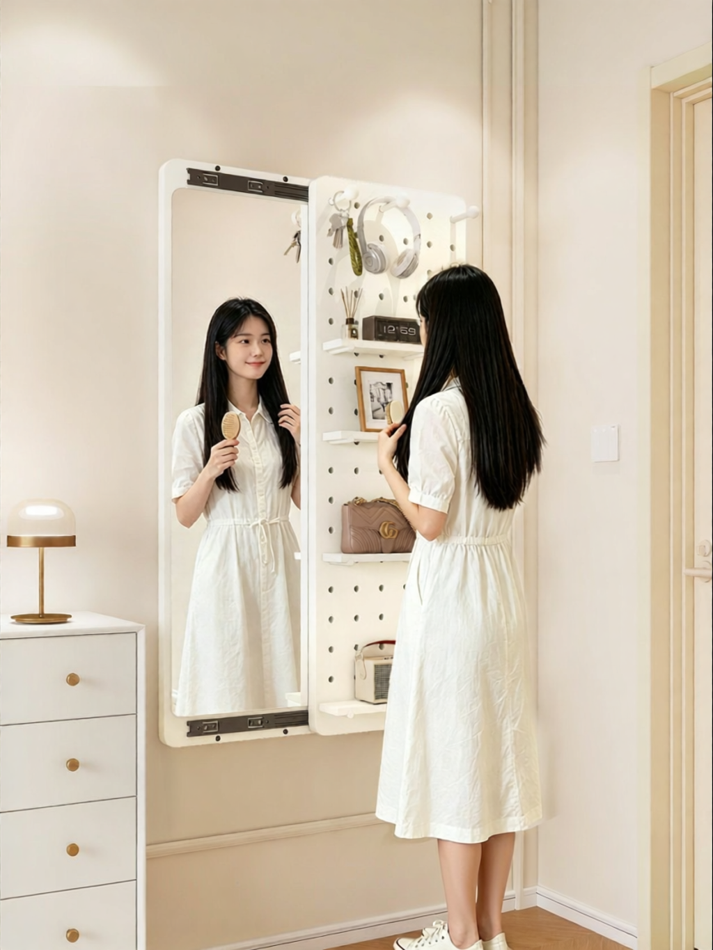BEIQIVI | Full-length Mirror Hidden Pull-out Wooden Clothes Hanger ราคา 10,162 บาท*ส่งฟรี