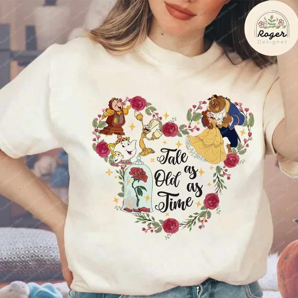 Floral Tale As Old Time Disney Beauty Cotton Beast เสื้อ WDW Disneyland Princess Belle สาว Trip วันเกิด Top Tee เสื้อผ้า 2025 ราคา 152 บาท*ส่งฟรี