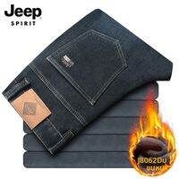 JEEP SPIRIT | กางเกงยีนส์ฟลีซผู้ชายทรงตรงหลวมแบบล้าง