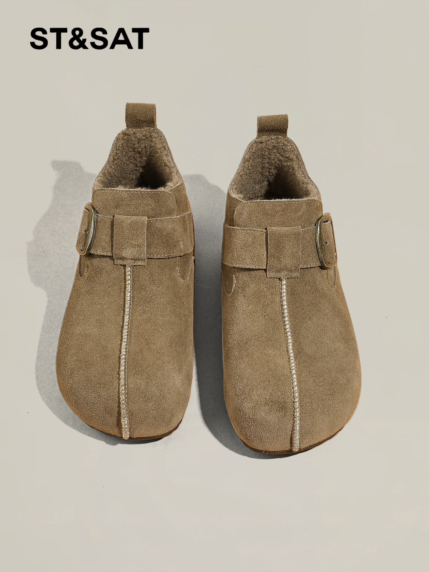 ST&SAT | Thick Sole Heel Boost Ugly Chic Fur Lined Suede Women's Boot ราคา 3,085 บาท*ส่งฟรี