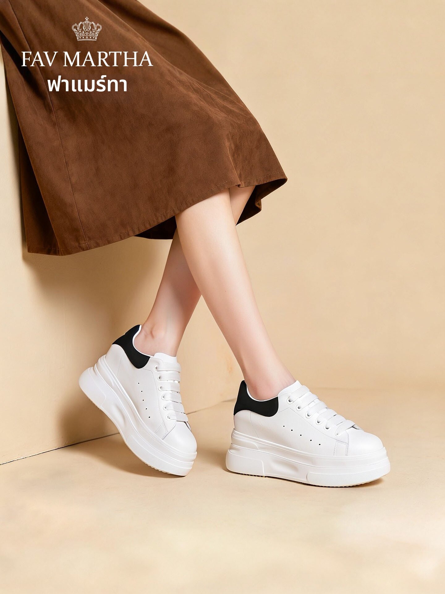 FAVMARTHA | Luxurious First Layer Leather Women's Short Stature Insoles Thick Sole Canvas Shoes ราคา 8,835 บาท*ส่งฟรี