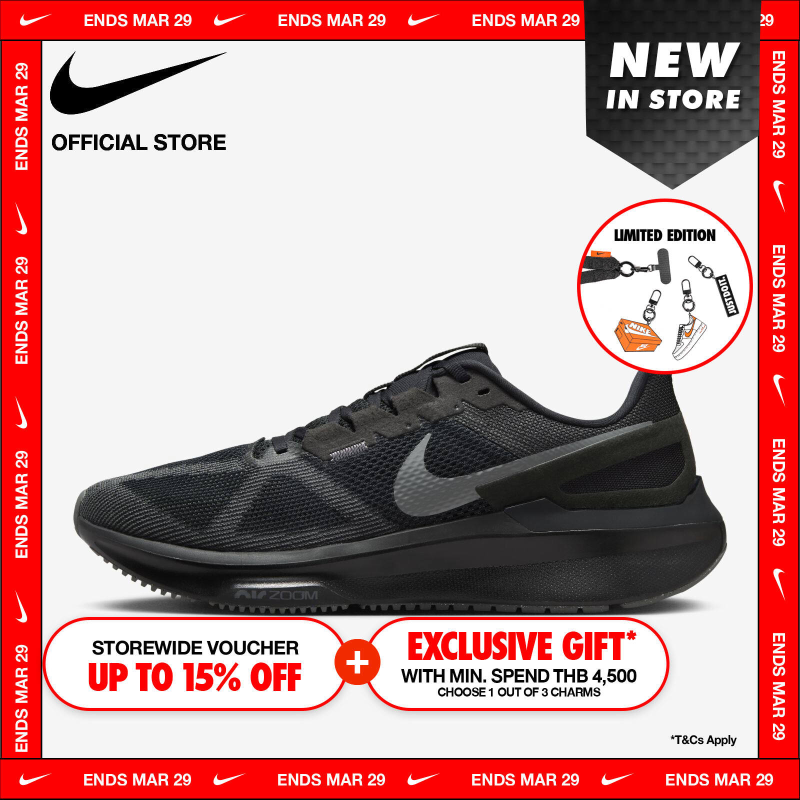 Nike Men's Air Zoom Structure 25 Shoes - Black ไนกี้ รองเท้าผู้ชาย Air Zoom Structure 25 - สีดำ ราคา 5,200 บาท*ส่งฟรี