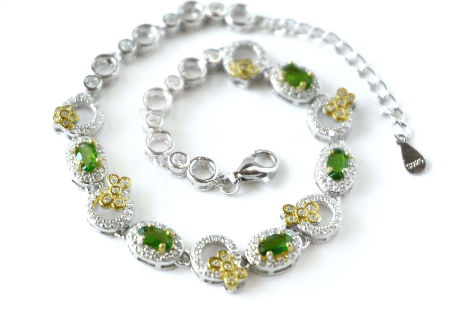 Natural Green Chrome Diopside Bracelet Silver 925 , Gift for her , Birthday Gift , Birthstone ราคา 4,200 บาท*ส่งฟรี