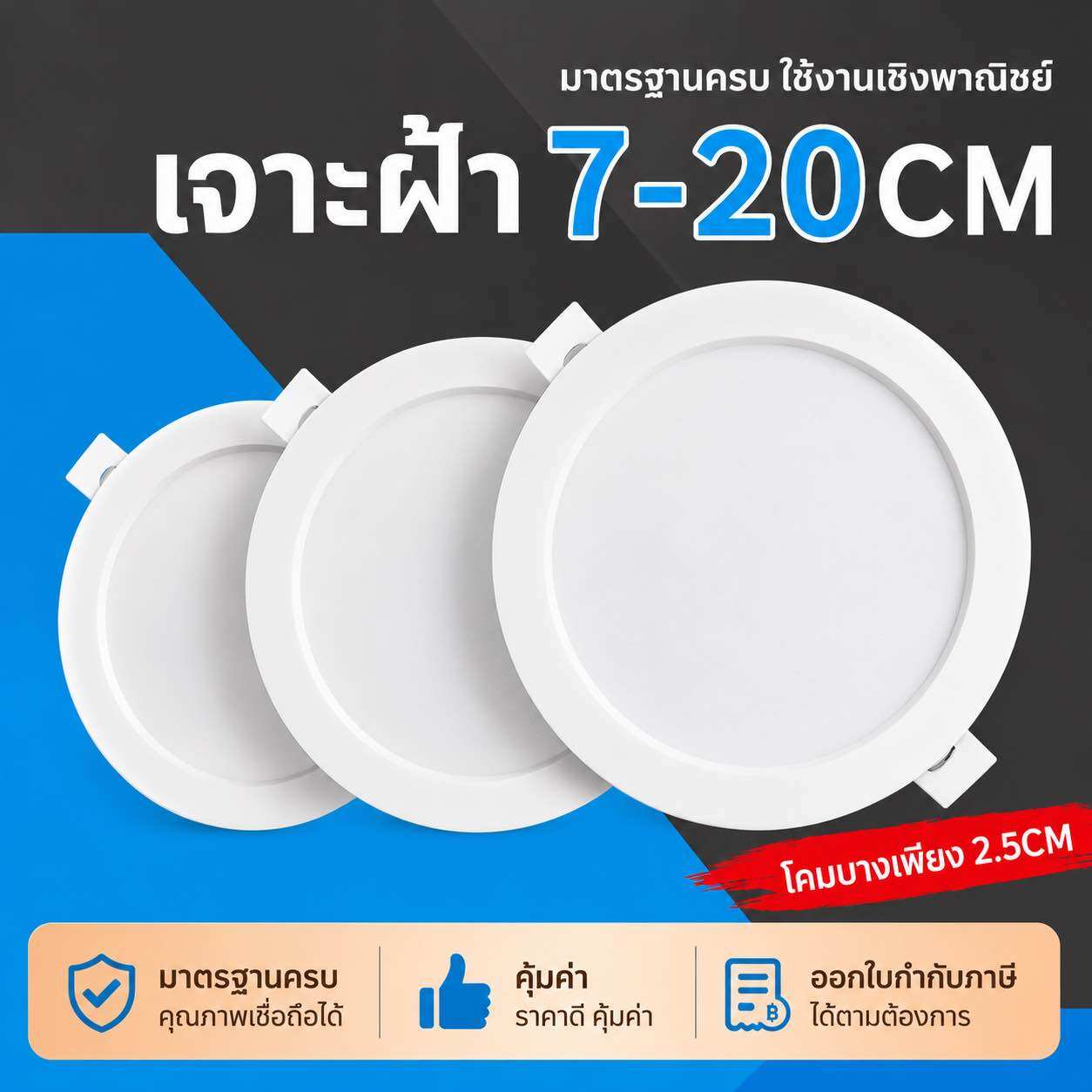 Led Recessed Downlight, Recessed in the Ceiling, 18W 12W 9W 6W 3W, Thin Round Downlight, Genuine Tsm. ราคา 62 บาท*ส่งฟรี