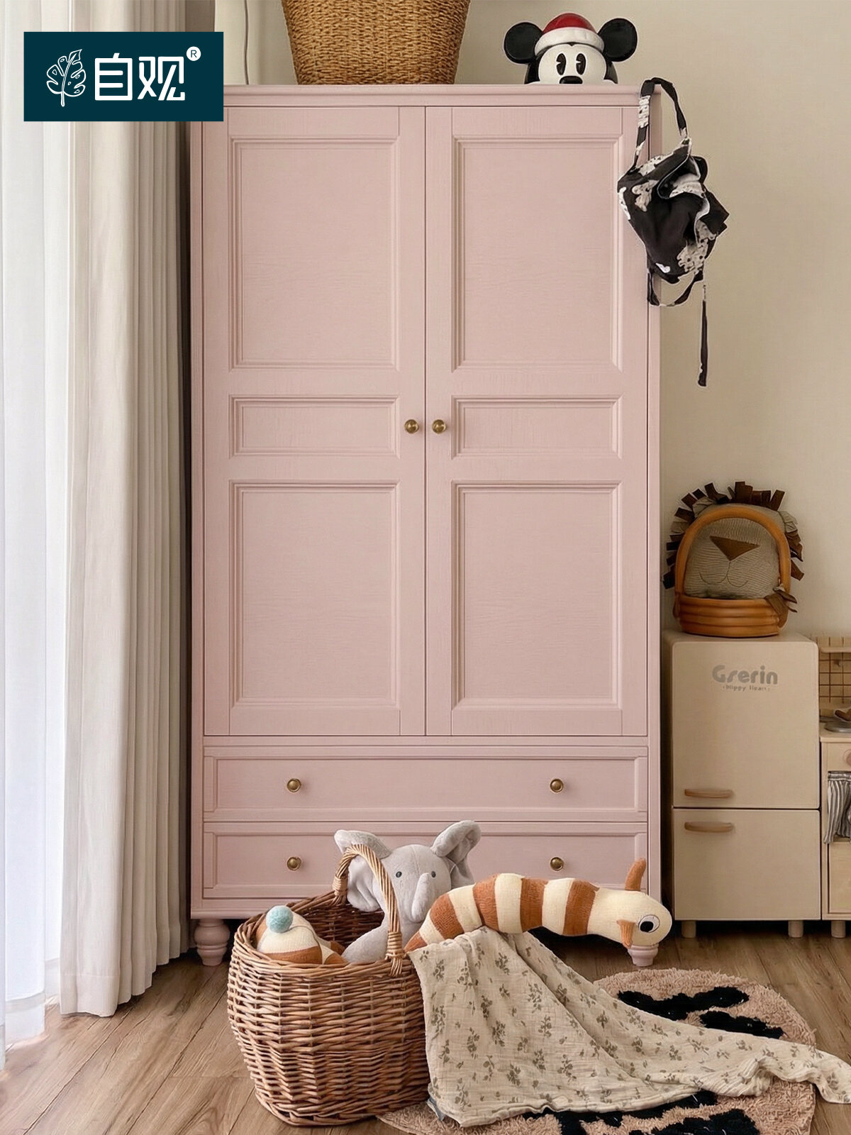 ZIGUAN | Eco-friendly Solid Wood Children Wardrobe with Large Capacity Hanging and Storage Pink Princess Style - ยี่ห้อ ZIGUAN ราคา 36,594 บาท*ส่งฟรี