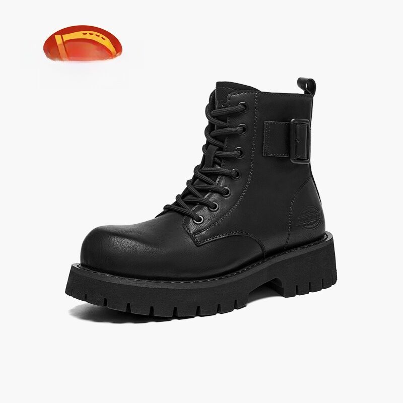 Dickies | Dickies Women's Autumn Winter Thick Bottom Heightening Black Leather Martin Boots Outdoor Fleece Short Boots Casual Round Toe ราคา 3,720 บาท*ส่งฟรี