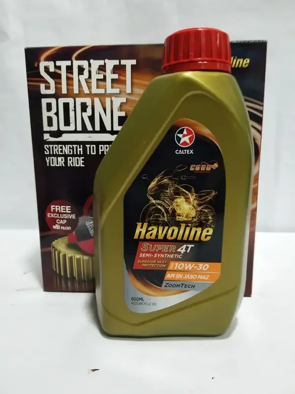 ภาพสินค้าน้ำมันเครื่อง: กึ่งสังเคราะ์ CALTEX HAVOLINE SUPER 4T SEMI-SYNTHETIC SUPERIOR HEAT PROTRCTION 10W - 40 ,10W - 30 ขนาด0.8L สำหรับรถมอเตอร์ไซด์. หัวฉีด คาร์บูเรเตอร์ จากร้าน Inthai Auto Parts บน Lazada ภาพที่ 1