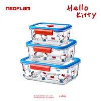 NEOFLAM | กล่องถนอมอาหารแก้ว Sanrio Hello Kitty สำหรับอุ่นไมโครเวฟ กล่องข้าวและกล่องเก็บอาหารแบบสุญญากาศ