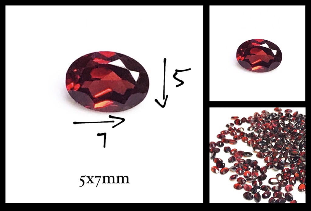 รูปไข่ 5x7 มม. พลอยโกเมนแดงธรรมชาติ 100% ไม่ผ่านการเผา 5x7mm oval shape 100% natural red garnet gemstone, not burned